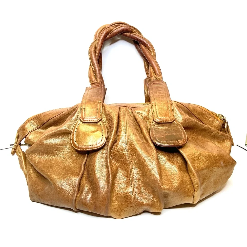 GUSTTO Cala Brown Bronze Leather Shoulder Satchel Bag Braided Straps - Picture 2 of 12